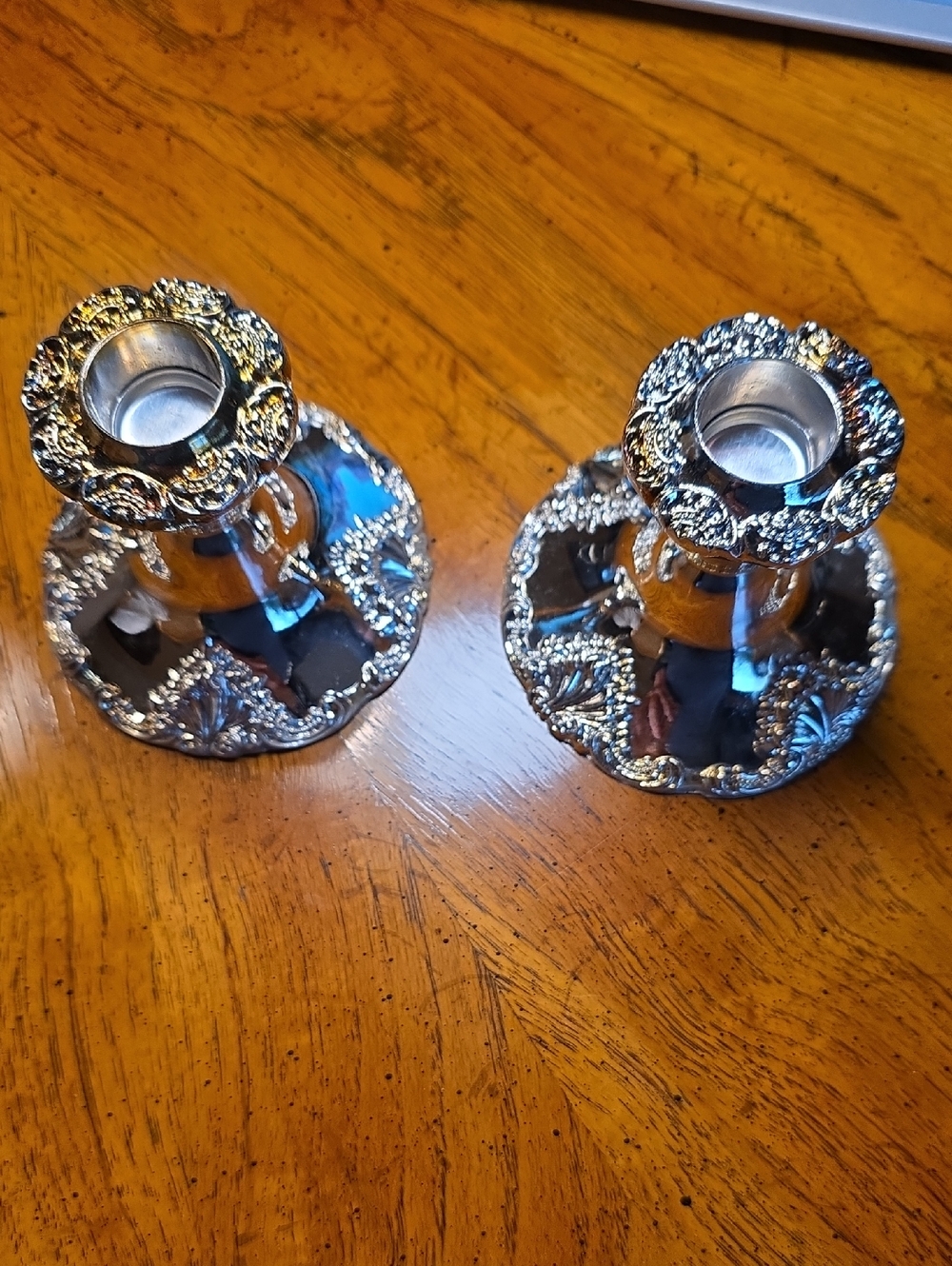 Godinger Silver Plated 20th Century Baroque Ornate Pair of Candle Holders